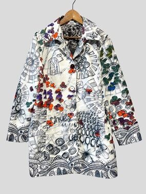 DESIGUAL Art Print Doodle Floral Graphic Statement Coat Jacket